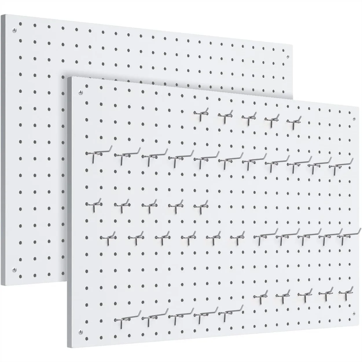 

Metal Pegboard Panels 2 Pack White, Heavy Duty Pegboard Wall Organizer with Frame & Hooks for Garage Tool Storage, 24x16 Inch