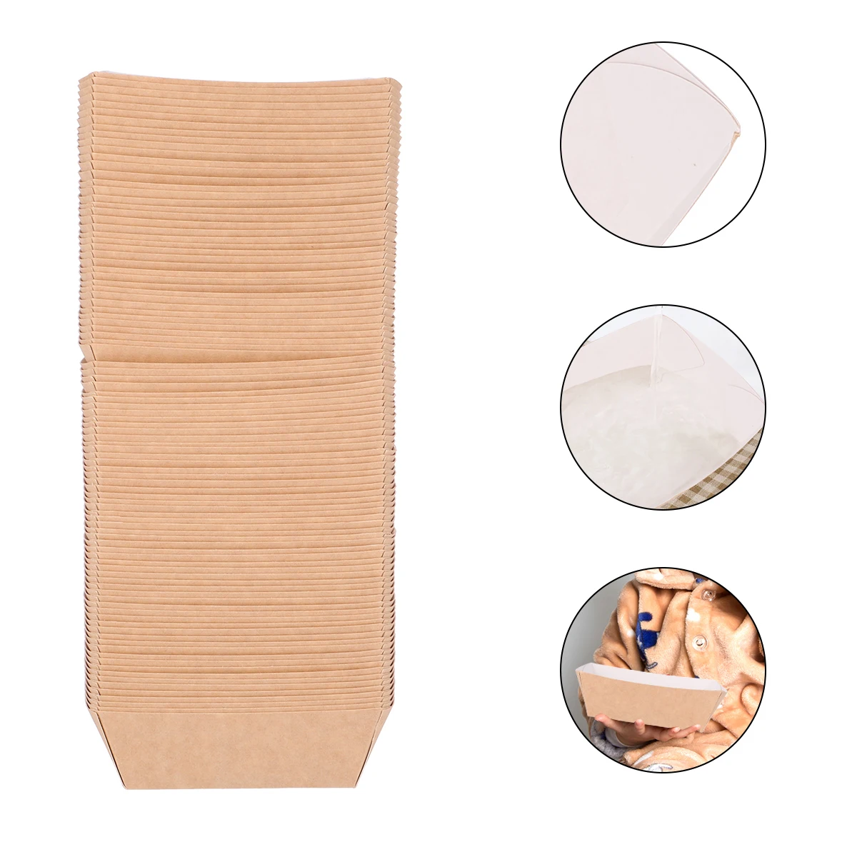 

100 Pcs Kraft Paper Food Serving Tray Reusable Sturdy Boat Shape Snack Box Disposable Chicken Box French Fries Container