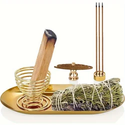6 in 1 Metal Incense Burner Brass Incense Holder Palo Santo Holder Sage Holder Incense Tray Ash Catcher Home Decor