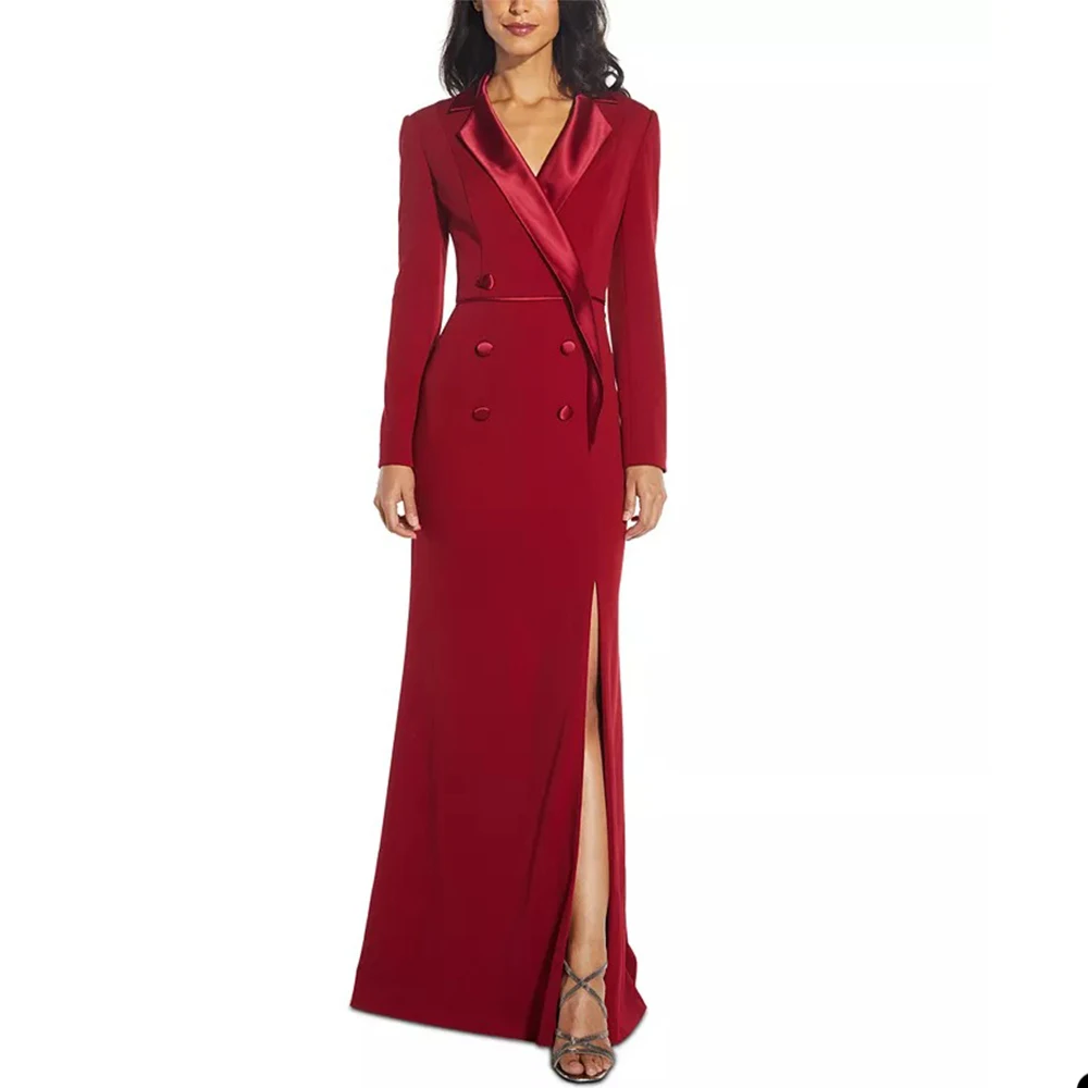 Spring Red Slim Fit Women Long Jacket Suits Side Split Ladies Prom Evening Guest Formal Wear Custom Made Mother  Dress Blazer