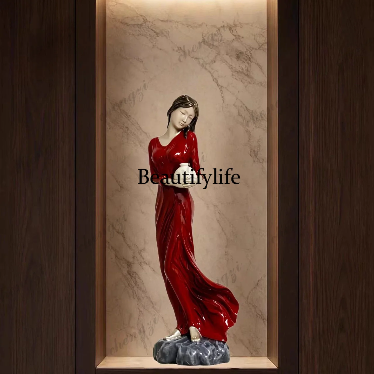 Modern simplicity, figure sculpture, large ornament in the entrance niche of the living room, Italian style