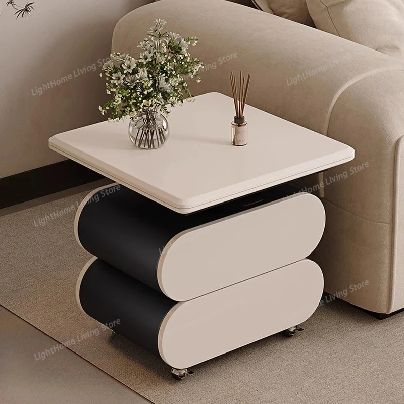 

Luxury Living Room Coffee Table Mobile Simple New Oval Italian Cream Household Solid Wood Modern Small Apartment High-end Light