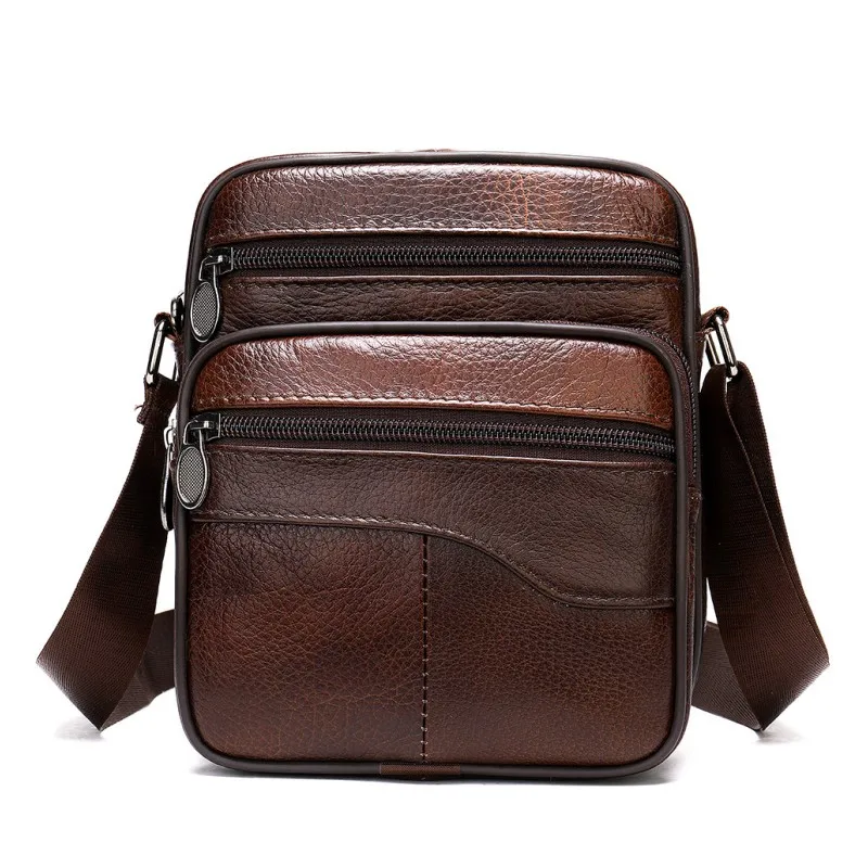 Bolso cruzado de cuero genuino para hombre, bandolera de negocios a la moda, bolsa de mensajero, riñonera, regalo