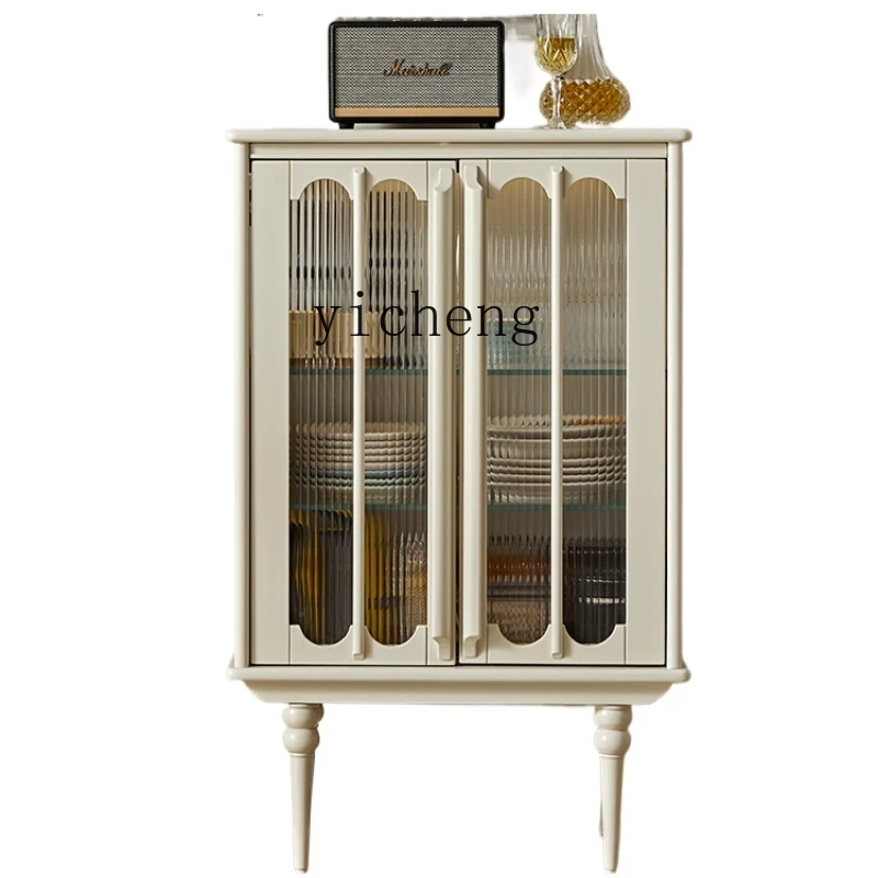 

ZC Cream Solid Wood Double Door Sideboard Cabinet Retro Living Room Storage Height Side Cabinet Restaurant Wine Cabinet