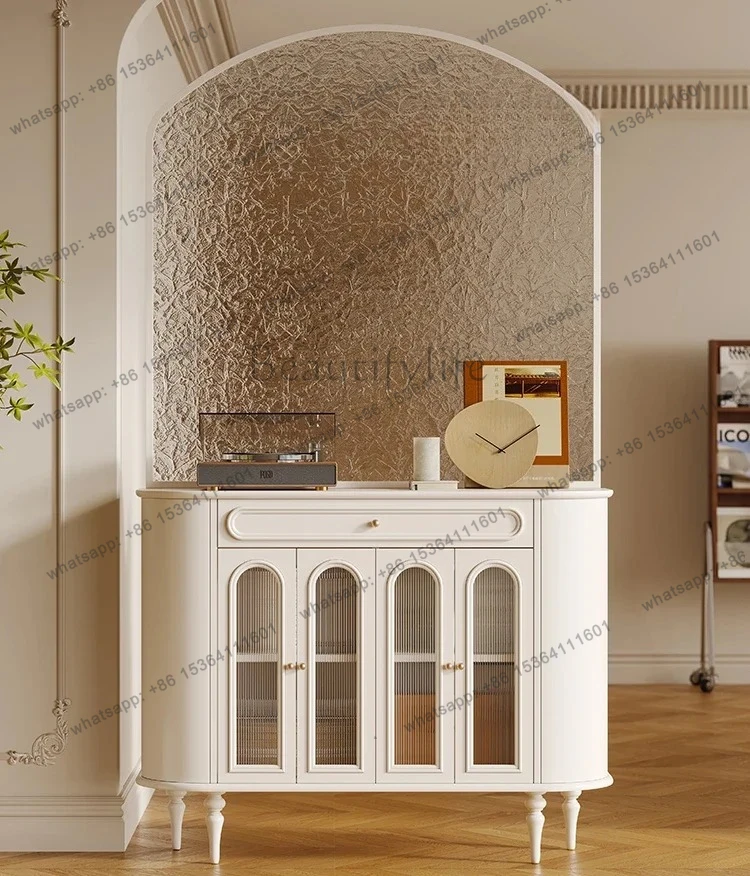 

French solid wood retro home entrance cabinet, living room integrated storage, water ripple screen partition cabinet