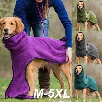 Cozy Soft Polyester Pet Clothes Vest Dog Towelling Drying Robe Warm Fleece Hoodies Jacket Comfortable Sleepwear Coat Apparel Tre 1