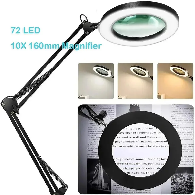 

8X/10X NEW Illuminated Magnifier USB 3 Colors LED Magnifying Glass for Soldering Iron Repair/Table Lamp/Nail Lamp