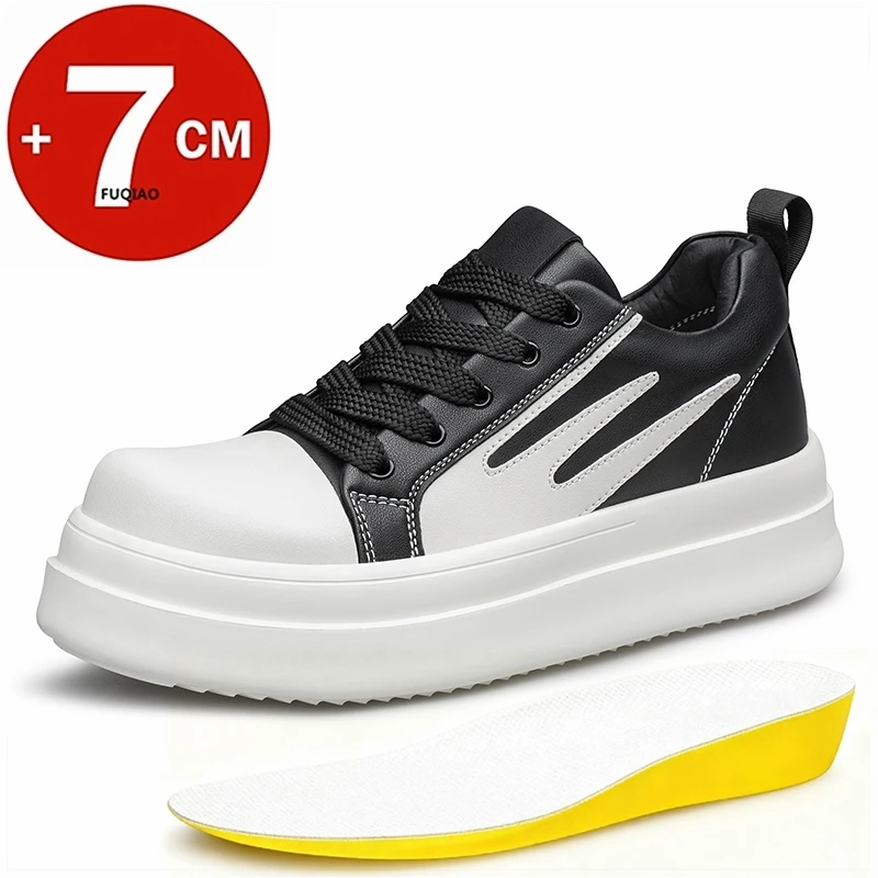 

Мужские невидимые туфли-лифты 7 см, повседневные кроссовки из натуральной кожи, увеличивающие рост, толстая подошва, нескользящие модные удобные спортивные кроссовки