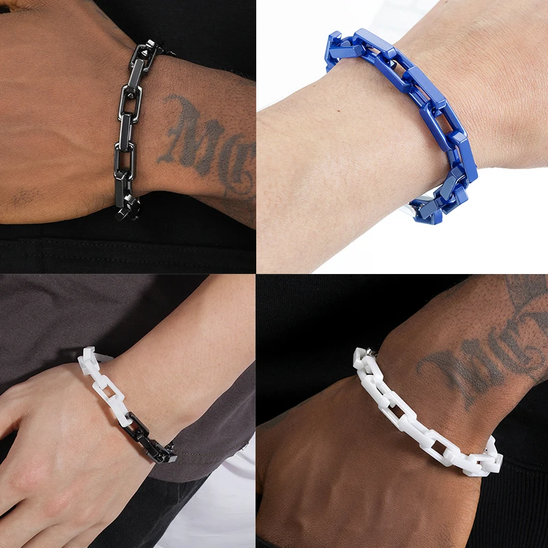 

8inch 9inch Colorful Long Box Chain Ceramics Bracelet For Men Women Jewelry Gifts Punk Bracelets Bangle Wrist Chains Width 12mm