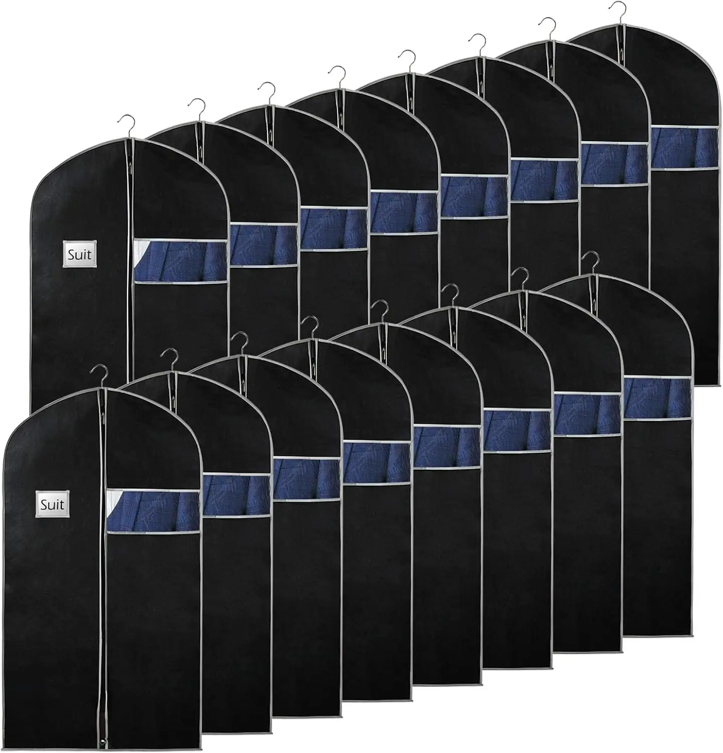 

Набор из 16 чехлов для одежды 40 дюймов, подвесные чехлы для костюмов, рубашек, пиджаков - черный/серый