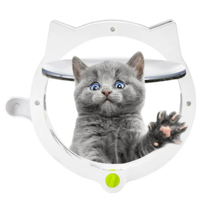 Small Round for Cat Door with 4-way Lock Pet Plastic Window Lockable Safe Gate for Kitten Dog