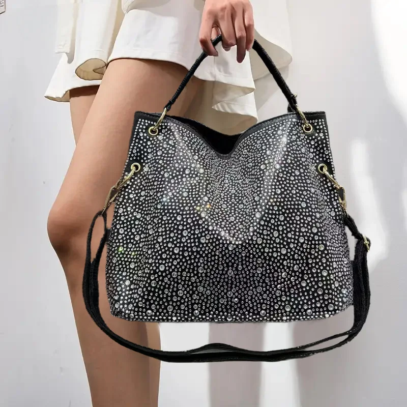 

Elegant Large Capacity Women's Tote Bag Personality Diamond Decorated Single Shoulder Bag Fashionable Lady Crossbody Bag