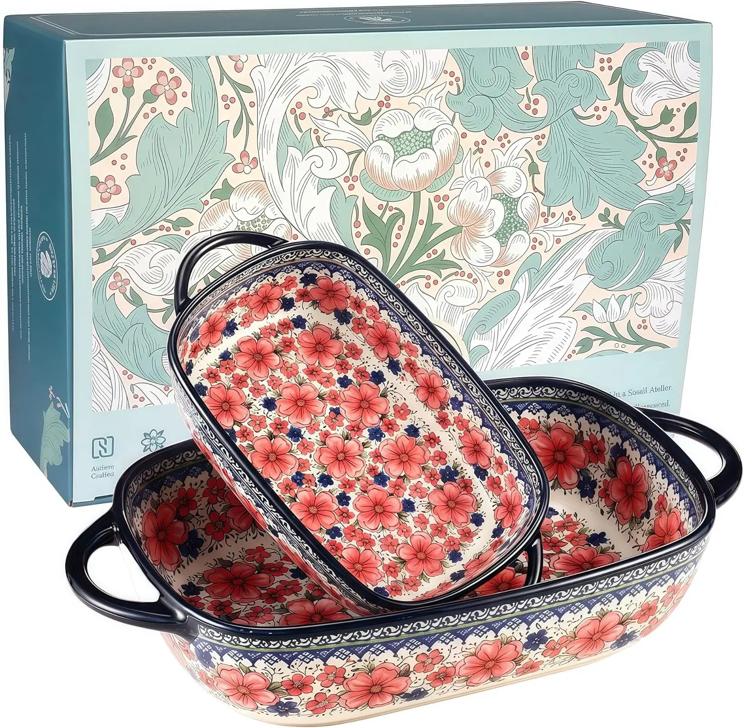 

Floral Ceramic Baking Dish Set, 2-Piece Casserole Bakers for 2-3 People, Oven Safe Lasagna Pan, Microwave Dishwasher Safe