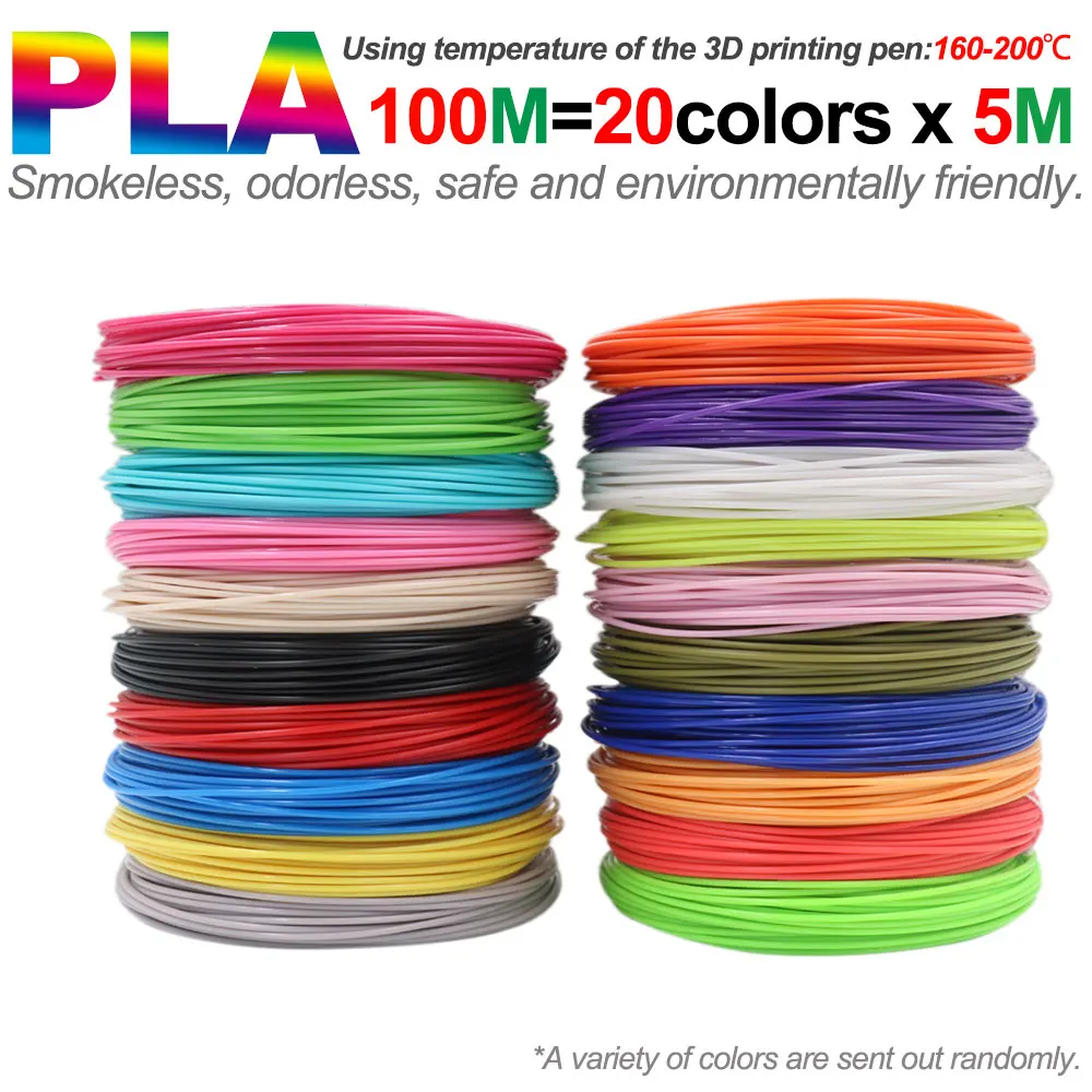 Farbiges PLA-Filament für 3D-Stiftdruck 36M 50M 100M 150M 200M Rauchfreie Sichere Kunststoff-Nachfüllung für 3D-Kinderdruckstifte