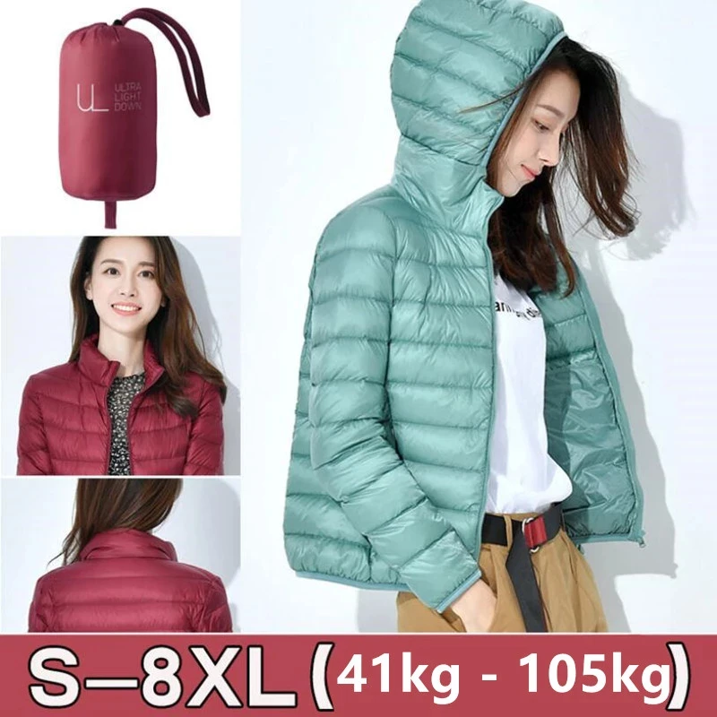 Women Winter Coat Fashion Ultra Light White Duck Down Jacket Slim Women Winter Puffer Jacket Portable Windproof Down Coat 8XL