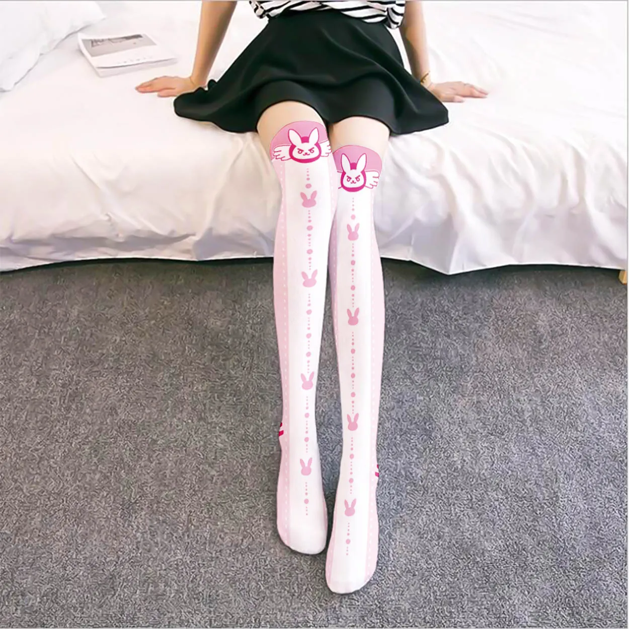 Jeu OW D.Va Chaussettes Genou Imprimées Dessin Animé, Chaussettes Astronomiques Imprimées Lolita Mignonnes Japonaises, Anime Cosplay InjSocks