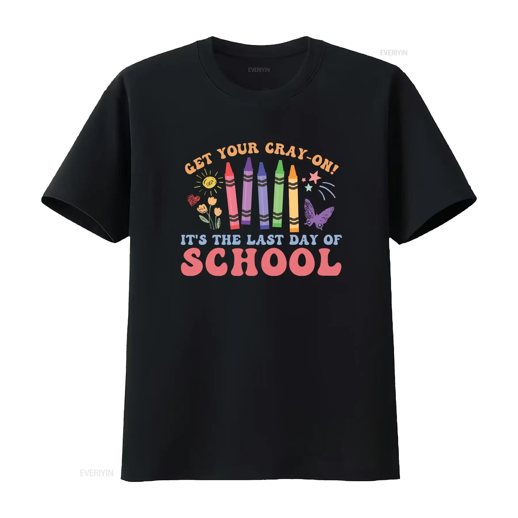 Retro Cartoon Last Day Of School Crayon Funny Slogan Print Casual T Shirt vintage Washed Stretched Unisex graphic Breathable