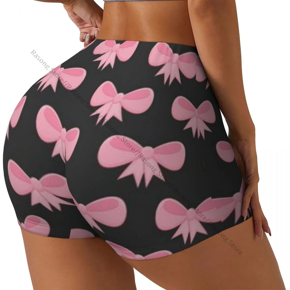 Women Yoga Shorts Pink Bows Ribbons Workout Shorts Fitness quick-dry Ladies Yoga Gym Running Short Pants Sportswear