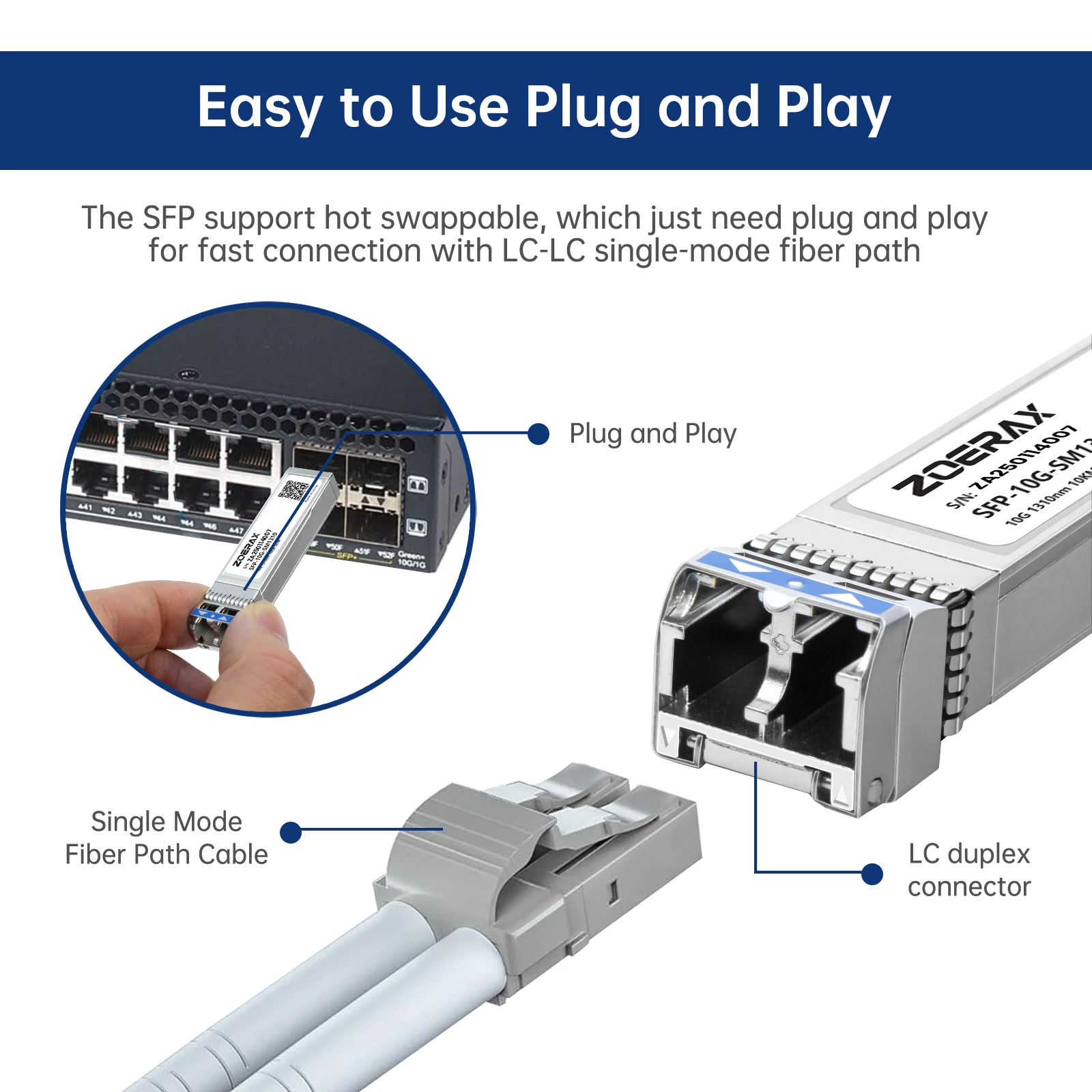ZoeRax 10/2,5/1,25G SFP+ Single-Mode LC Duplex Transceiver-Modul 1310nm 10/20km mit DDM-Unterstützung für Cisco/TP-Link/andere Marken – Detail 2