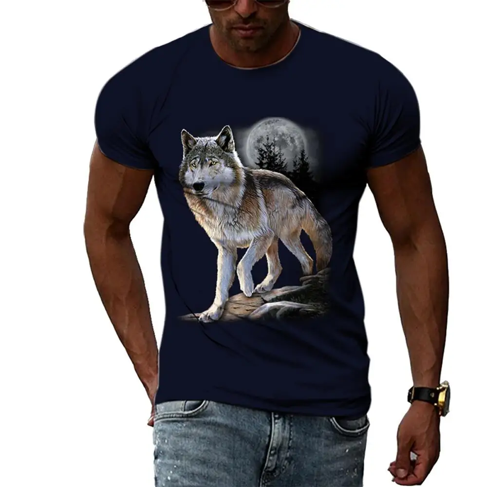 Summer Fashion Animal Wolf Pattern T Shirts For Men Casual 3D Print Tee Hip Hop Harajuku Personality Round Neck Short Sleeve