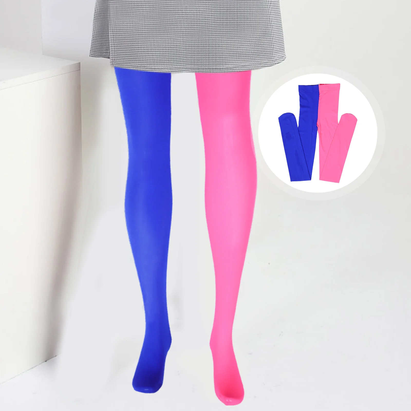 Fashion Double Color AB Splice Left Right Stockings - Free Size (Rose Red and Sapphire) silk stockings