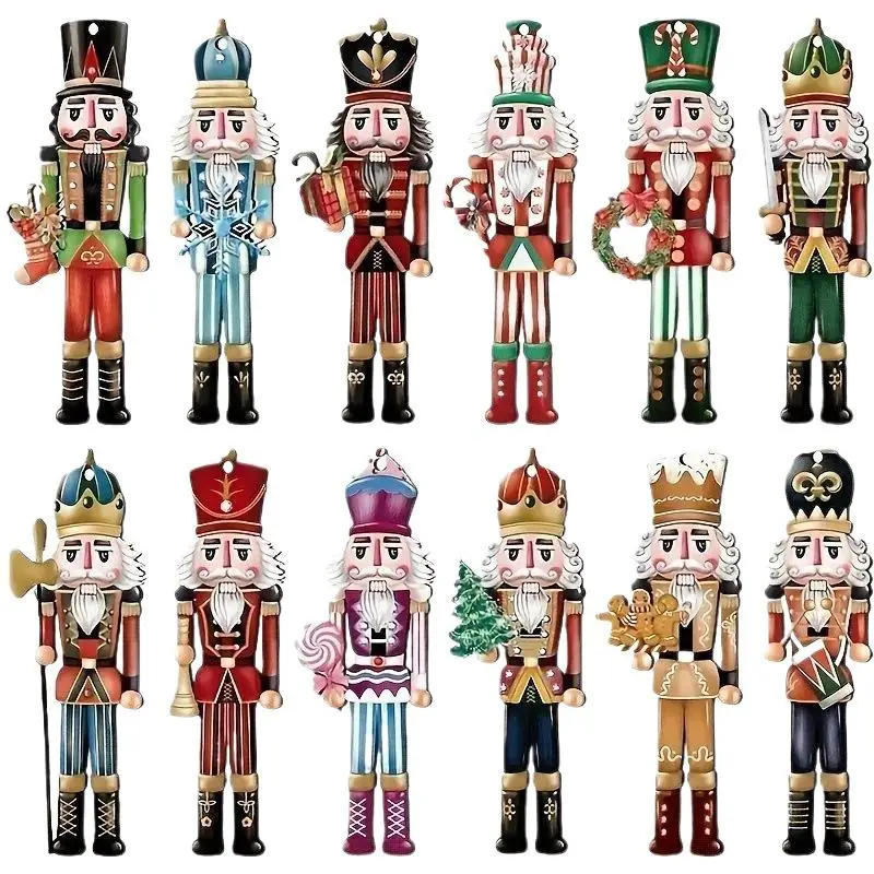 12-teiliges dekoratives Set aus Nussknacker-Holz – Weihnachtsgeschenk, Party-Dekoration und Heimdekoration