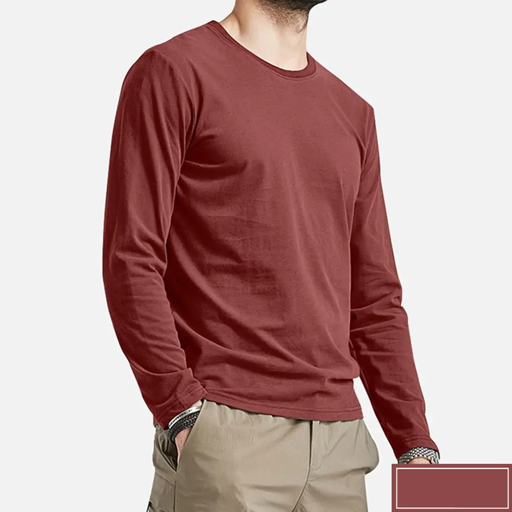 

Black Men Long Sleeve T-Shirt Slight Stretch Fabric Vacation Top Casual Wear O Neck Style Regular Clothing Length
