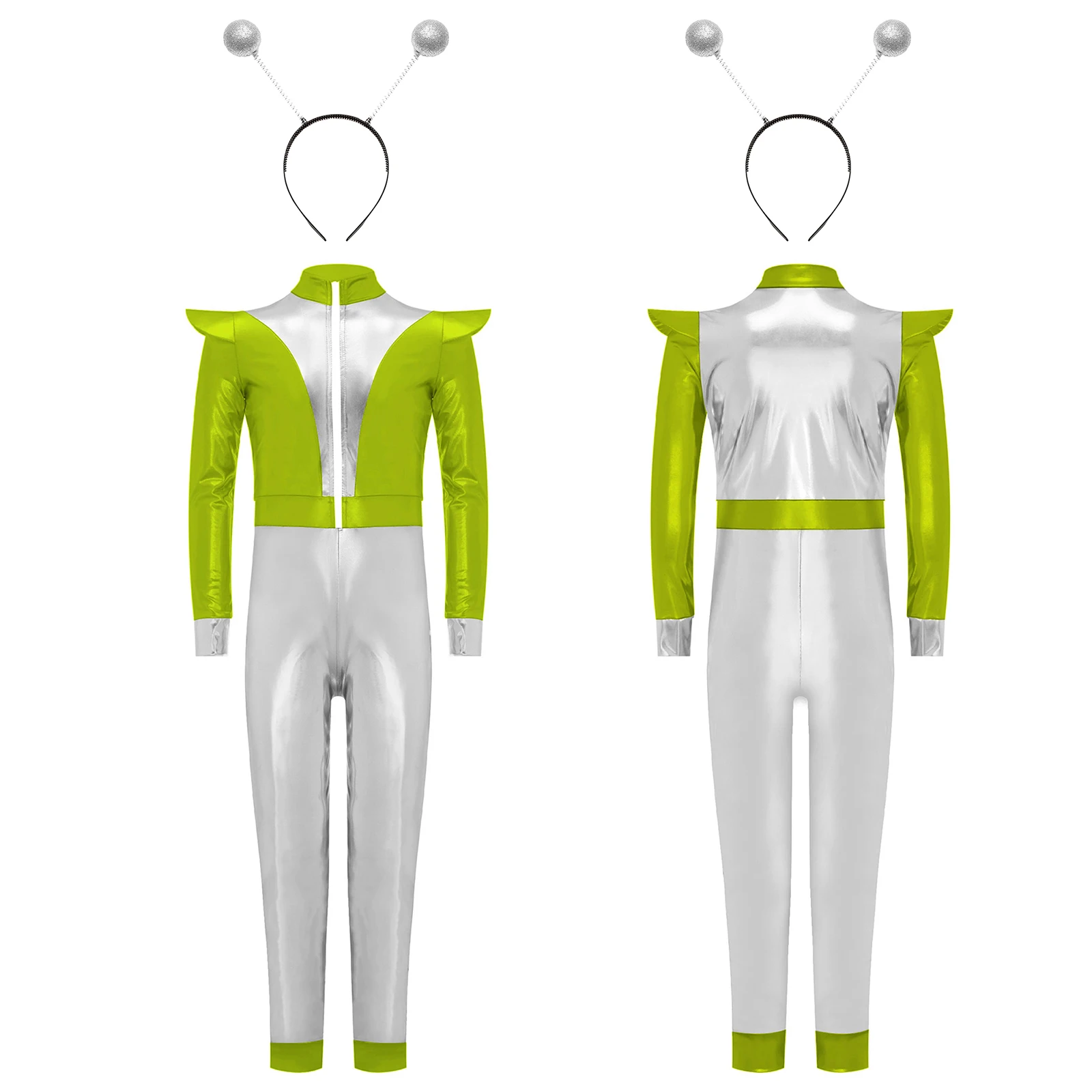 Carnival Children Fancy Outfit Kids Girls Outer Space Robot Alien Costume Metallic Jumpsuit Cosplay Halloween Costume Bodysuit #5