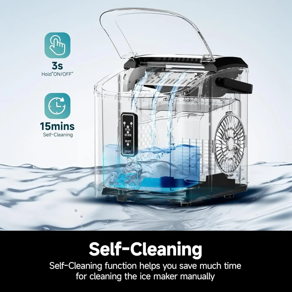 Ice Maker Countertop, 9 Cubes Ready in 6 Mins, 26lbs/24H, Self-Cleaning, Portable Ice Maker Machine with Carry Handle, Basket