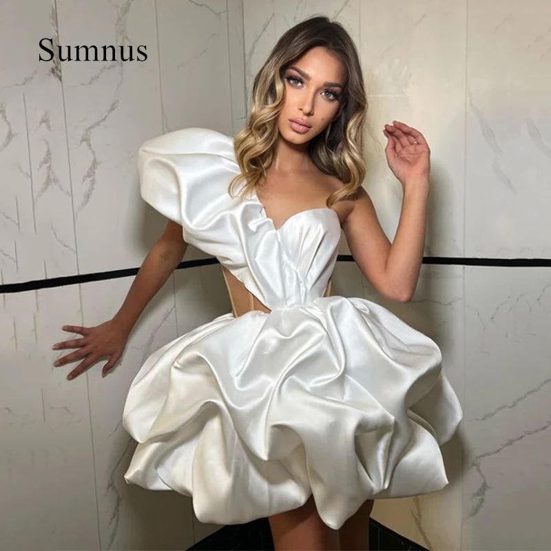 

Sumnus Chic Mini A-Line Party Dresses One Shoulder Satin Evening Dress Sexy Short Style Cocktail Prom Gowns Custom Size Bespoke