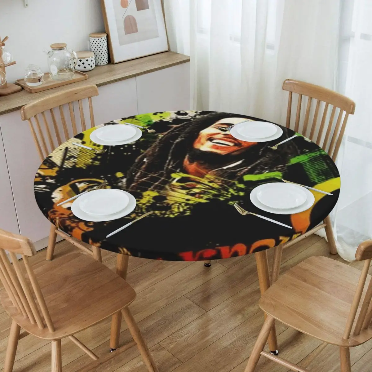 Funny Bob Marley Waterproof Round Tablecloth Oilproof Table Cloth for Kitchen Events Dining Table Cover