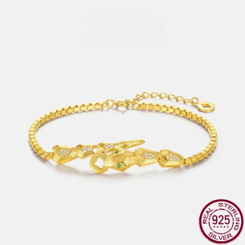 

New S925 Pure Silver Spirit Snake Coin Offering Bracelet Light Luxury Fashion Handmade Personalized Versatile Wedding Jewelry