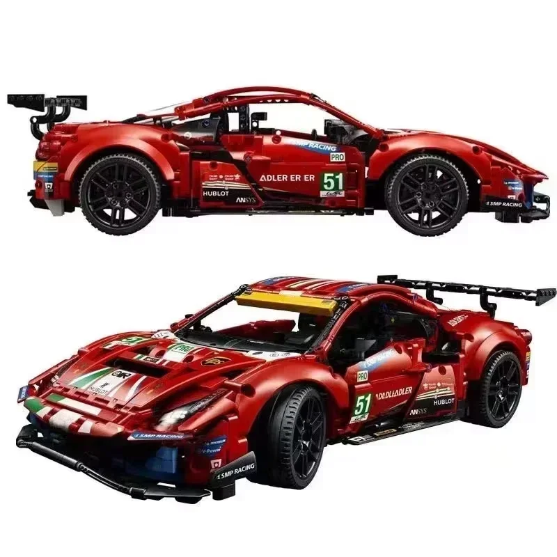 Technical Famous Red 488 City Racing Car Building Blocks MOC 42125 Bricks Super Sports Cars Model Boys Assembly Toys Kid Gifts