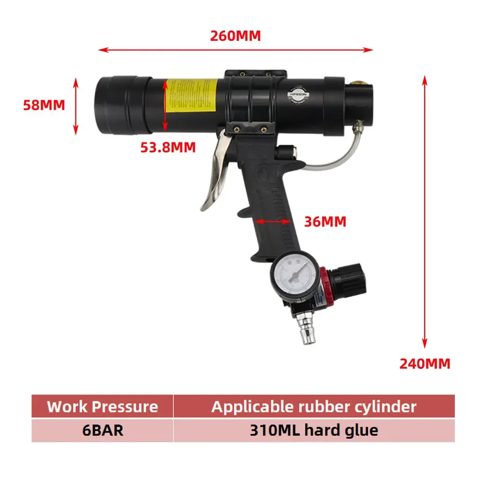 310ML Pistola per calafataggio Dispenser per cartuccia pneumatica Applicatore di sigillante al silicio Strumento per incollaggio del vetro Pistola