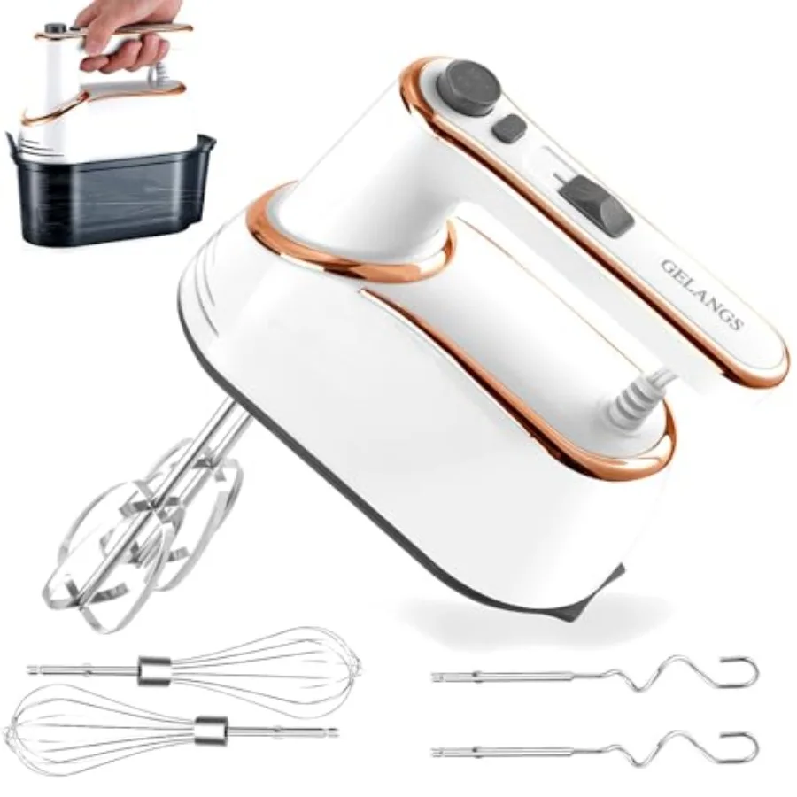 

Hand Mixer, 5-Speed Electric with Turbo Boost, White, Copper Motor, 400W, Dishwasher-Safe Attachments for Baking, Whipping, Dou