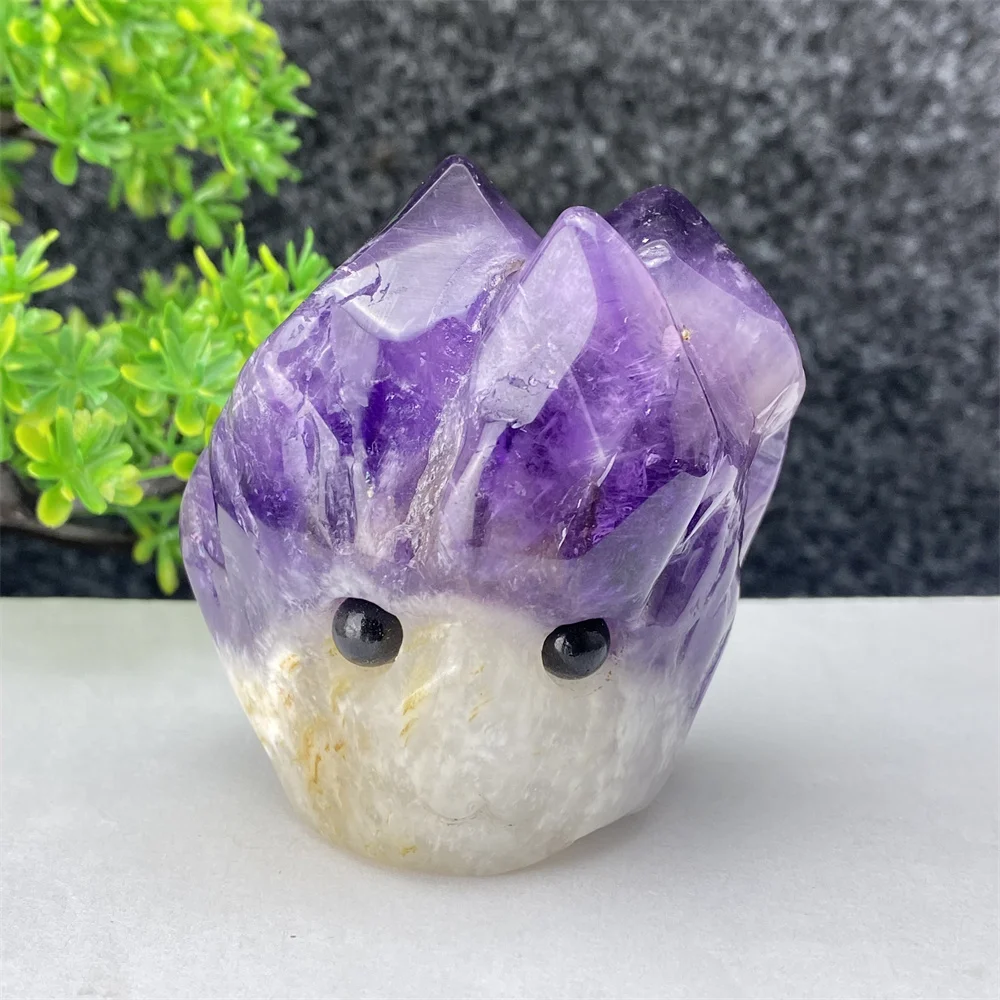 Natural Mineral Amethyst Hedgehog Carving  Magical Aura Healing Animal Crystal Ornaments  Home Decoration  Gifts