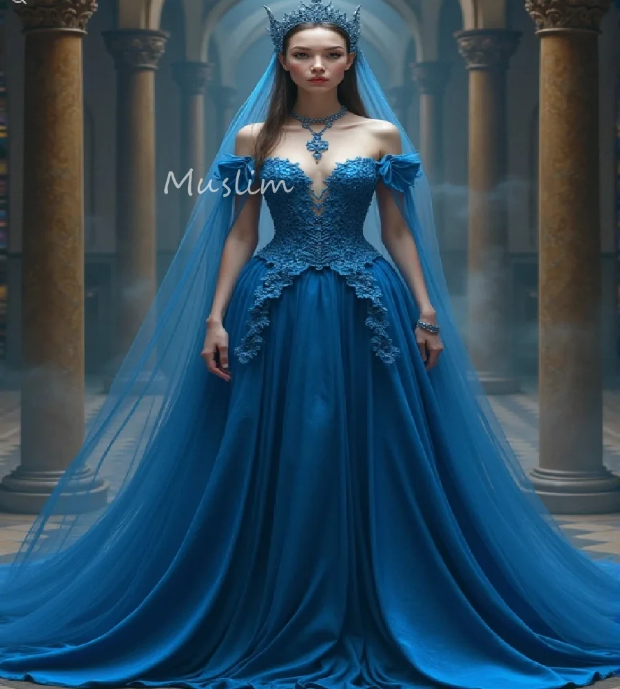 

Cottagecore Forest Elf Blue Wedding Dress Gothic Lace Boho Bride Dress 2025 Mysterious Rustic Country Bridal Dress Customized