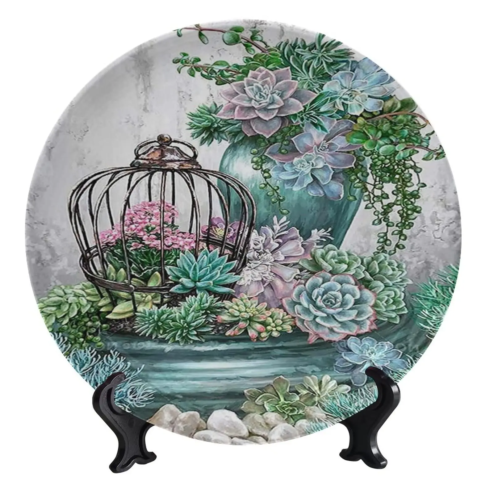 

Spring & Summer Decorative Ceramic Plate, Flower Bush Decorative Dish for Display Handmade Ceramic Wall Hanging Decors