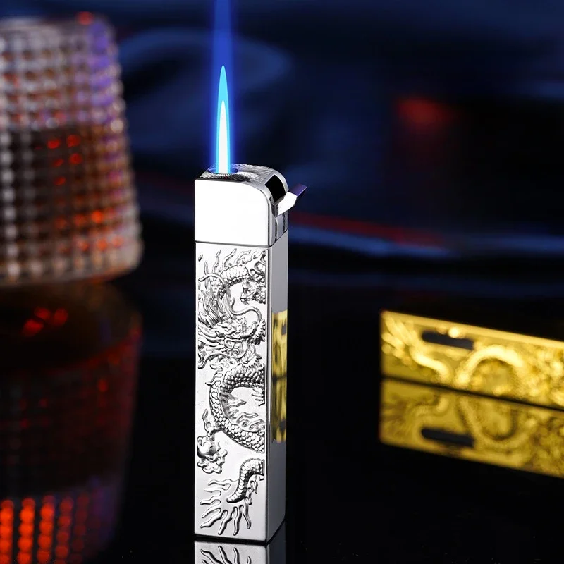 Dragon Embossed Lighter High Quality Windproof Inflatable Lighter Cool Gifts for Men Smoking Accessories Gadgets for Men2024