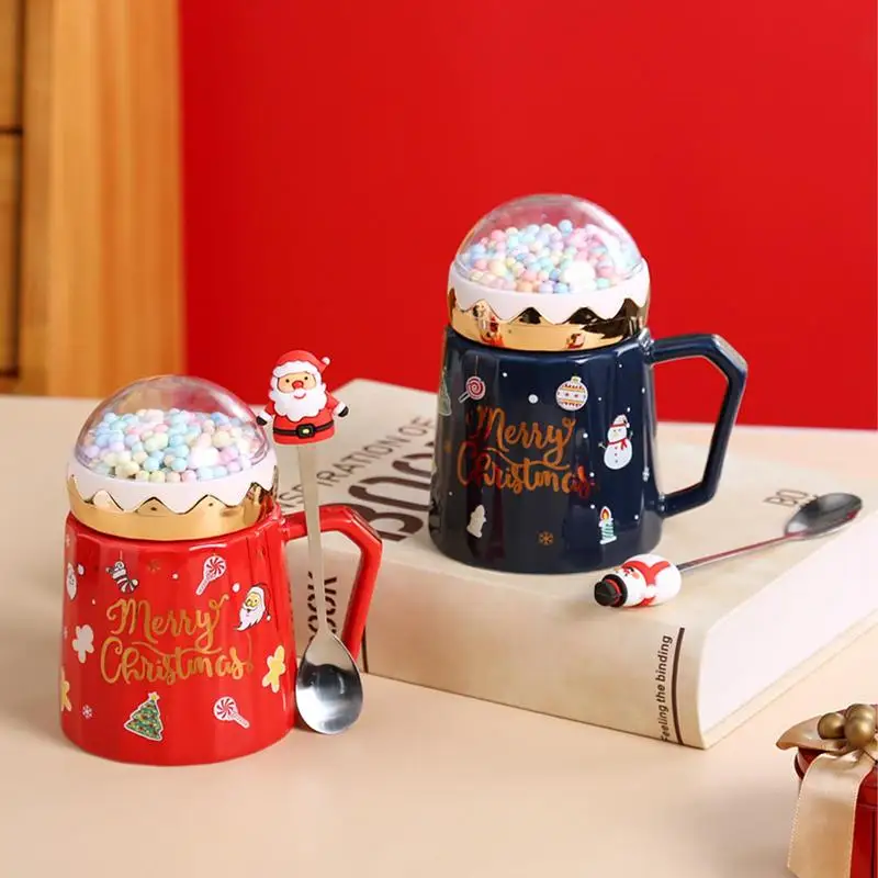 Christmas Cute Mugs Christmas gift Cup with Snowball landscape Lid Creative Xmas Gift Home Baking Dessert Breakfast Milk durable