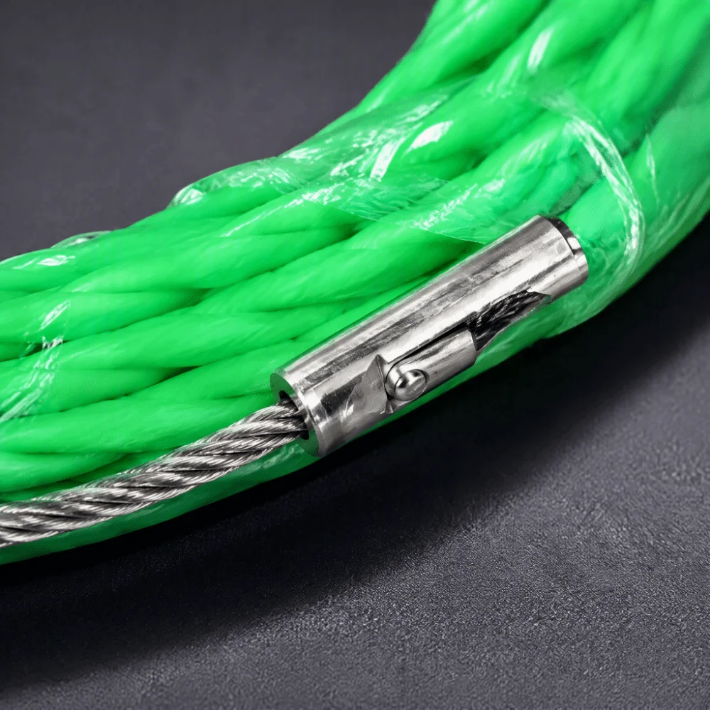 Durable 15M/ 49.2FT Manual Wire Puller 4.5mm Diameter Green Flexible Cable Threader Spring Head Fish Tape Tool Wall Installation
