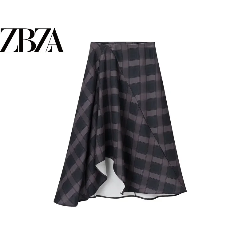 

Fashionable Vintage Plaid Skirt Asymmetrical Pleated Standard Fit Polyester Fabric Summer Season for Ladies And Girls