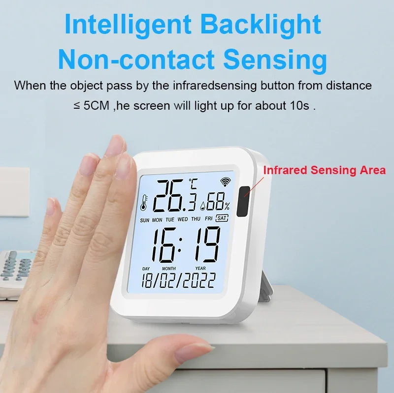 Imagem -06 - Tuya Inteligente Wifi Sensor de Temperatura e Umidade Alimentação Usb com Tela Lcd Vida Inteligente Suporte Alexa e Google Assistente