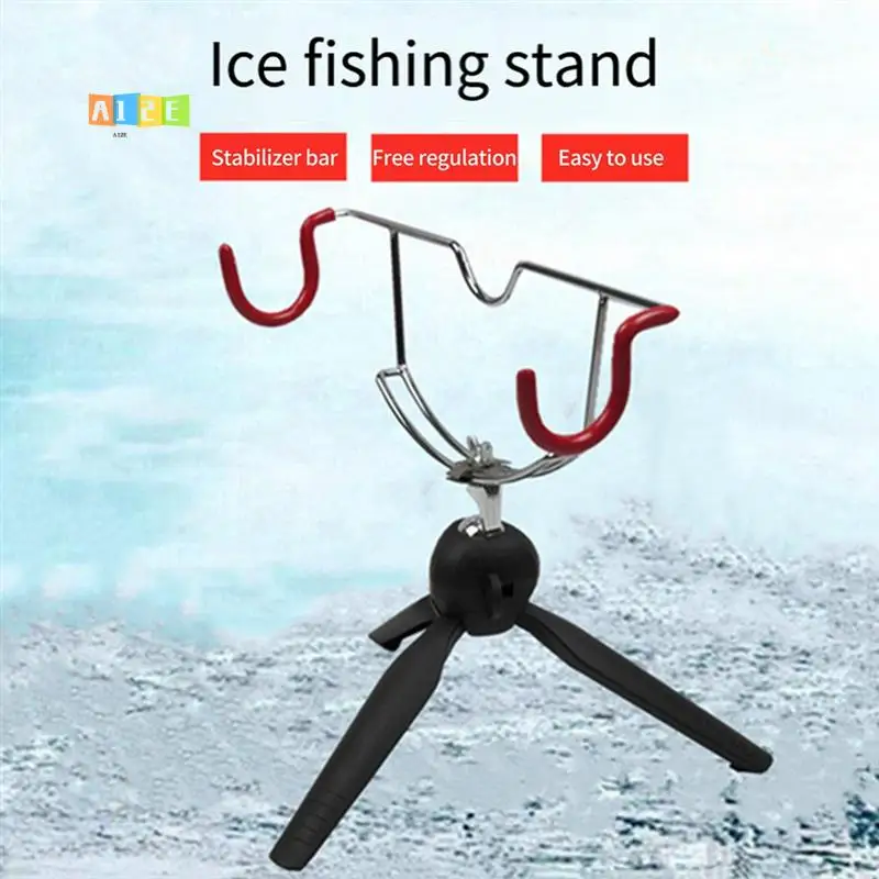 

A12E-Portable Ice Fishing Rod Holder Adjustable Angle Anti-Slip Easily Installation Double-Head Fish Pole Holder