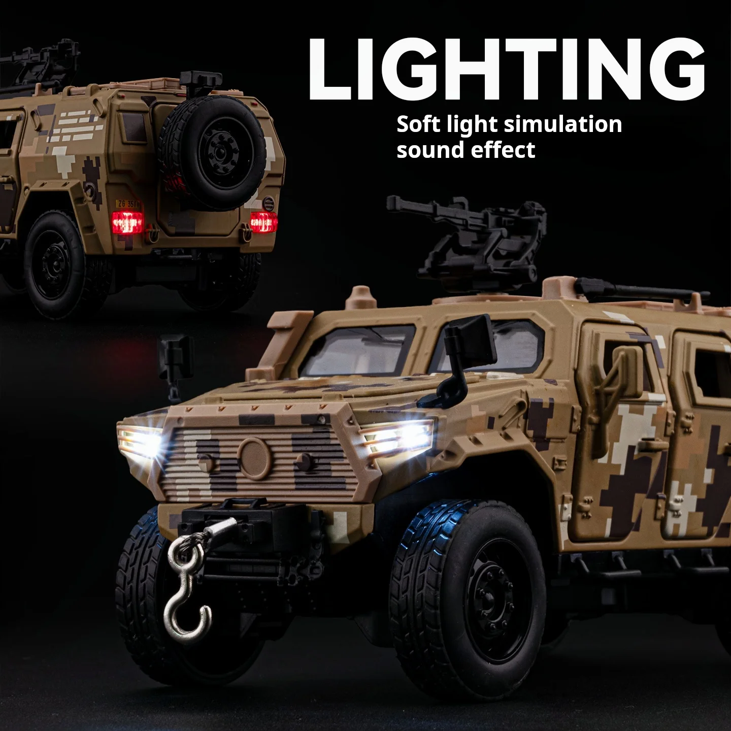 Schaal 1:32 Militair pantservoertuig Legering Premium Model Speelgoedauto Geluid en licht Trek speelgoedauto jongens Cadeau verzamelobjecten