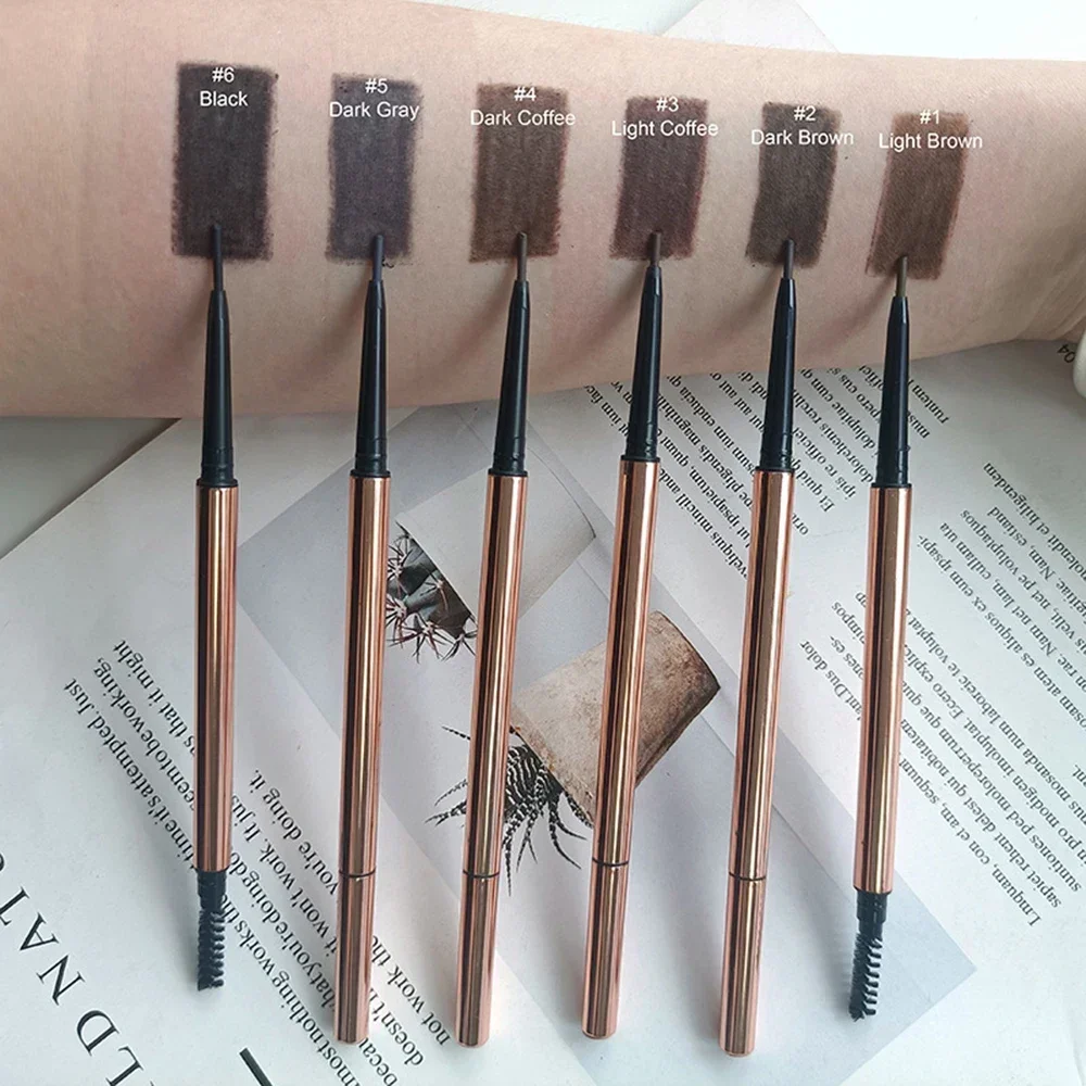 6 colors Private Label Ultra-thin Eyebrow Pencil Custom Bulk Double-headed Automatic Rotation Waterproof Non-removing Makeup Pen