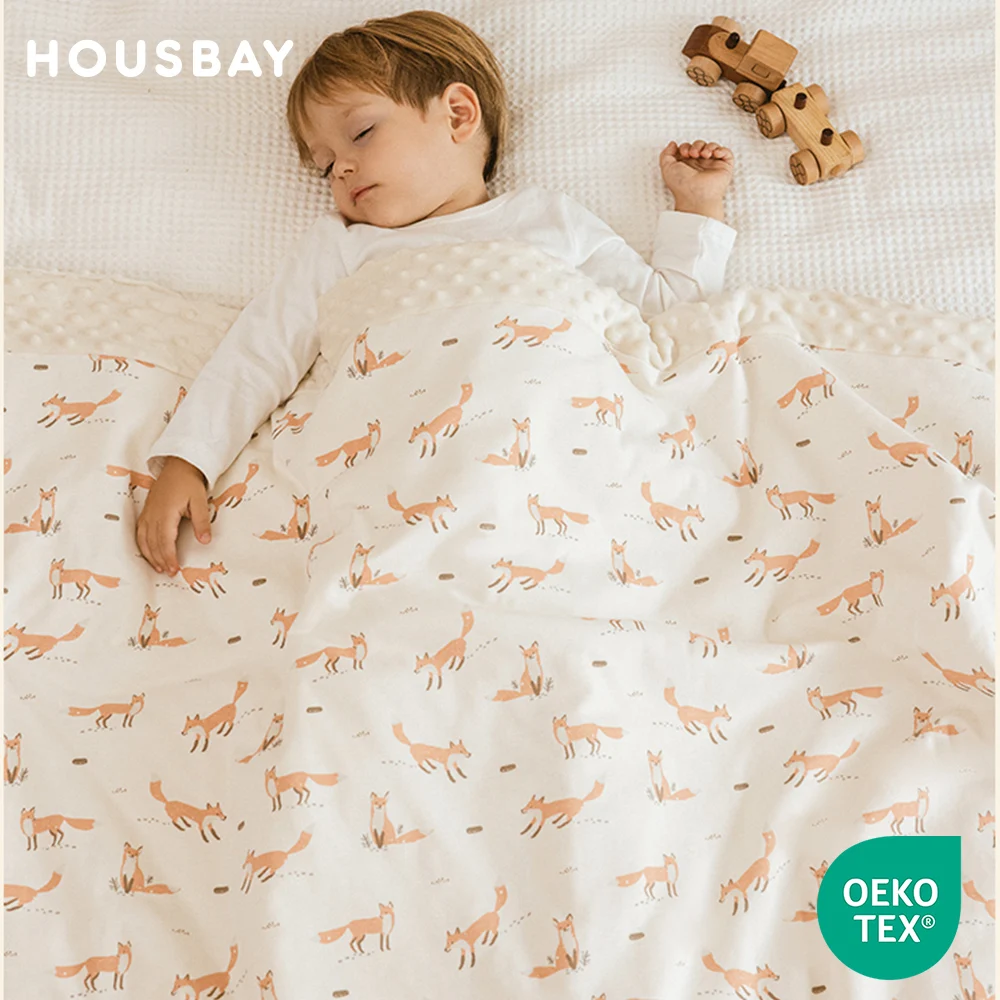 

Children Comforter Autumn Winter Warm High Quality Cotton Beige Fox Printed Velvet Patchwork Design Kids Blanket 120*150Cm