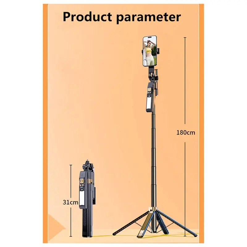 DT23 AI Face Tracking Selfie Stick 180CM 360 Rotation Gimbal Tripod Stabilizer with LED Fill Light for Vlog