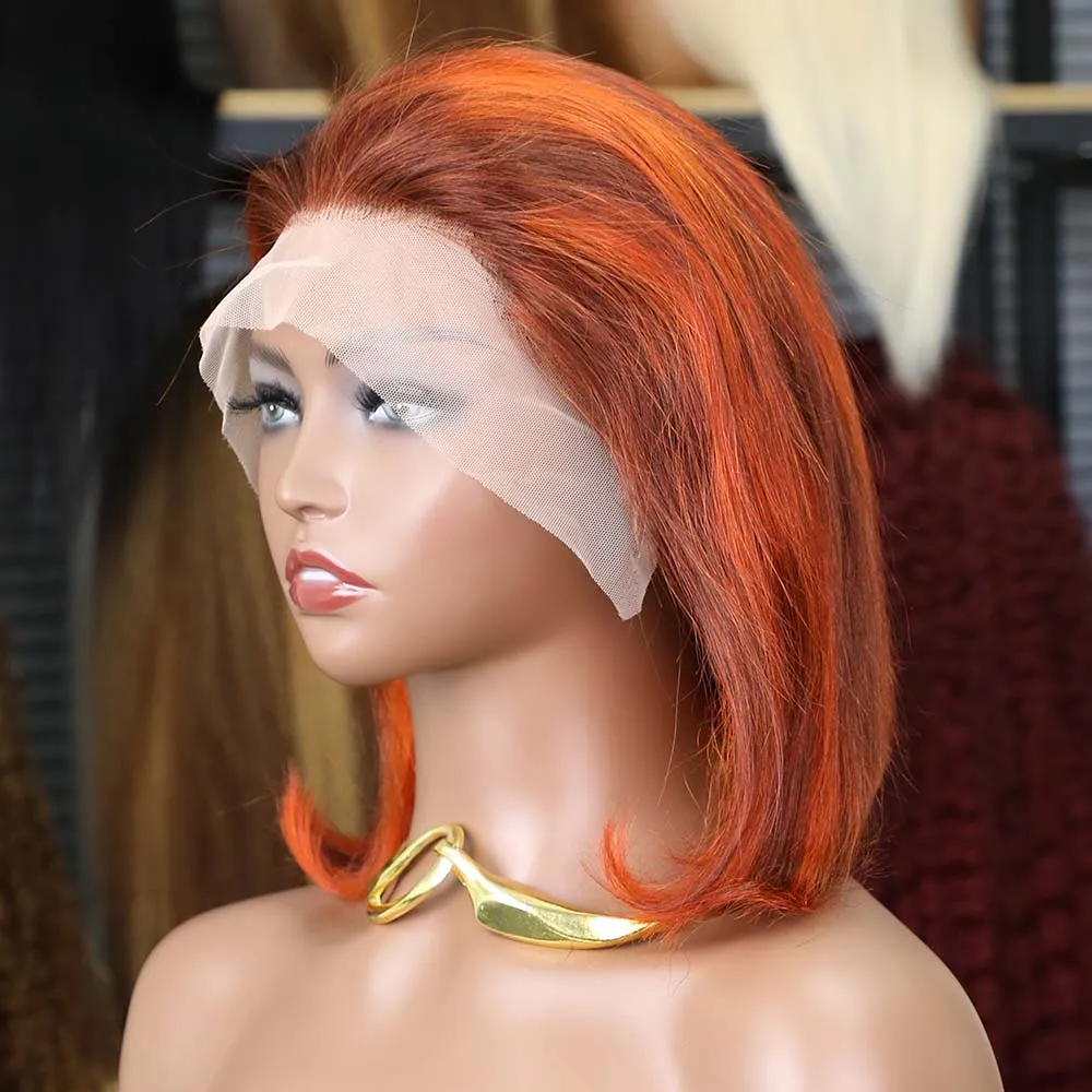 P4/350 Highlight Bob Wigs Human Hair Brazilian Ginger Orange Brown 13x4 Lace Frontal Human Hair Wigs For Black Women Pre Plucked