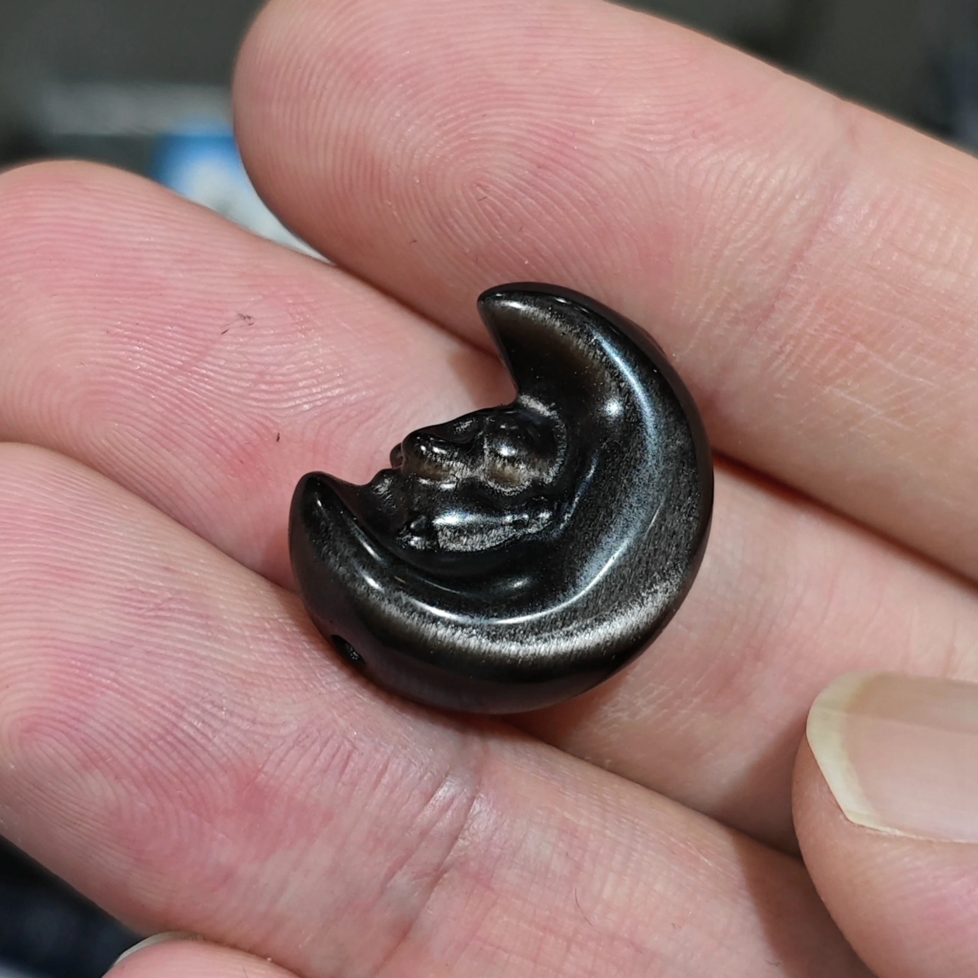 Natural Silver Obsidian Carved Moon Bunny Gemstone Beads 20mm Loose Focal Charm Bead 5Pcs Pack for Handcrafted Jewelry view 3